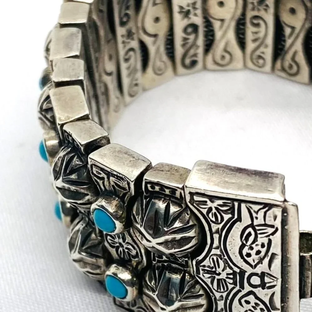 SOLD!! Konstantino Sterling Silver Turquoise Panel Links Bracelet 6.75" - Picture 10 of 16